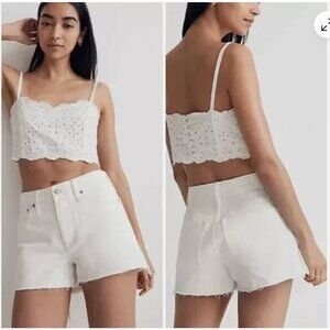 Madewell White Jean Shorts Relaxed Denim Shorts Cut Offs Size 28 Raw Hem Frayed